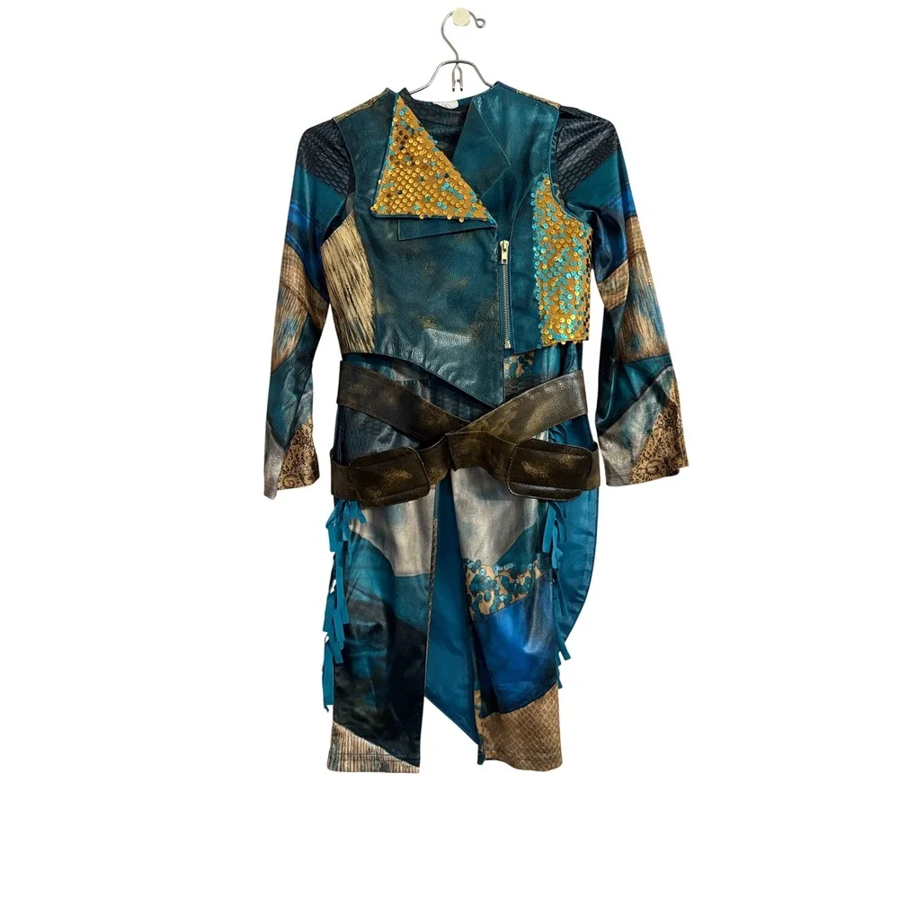 Disney Descendants 2 Uma Deluxe Costume Girls 7/8 Teal Pirate Jacket Pants Set